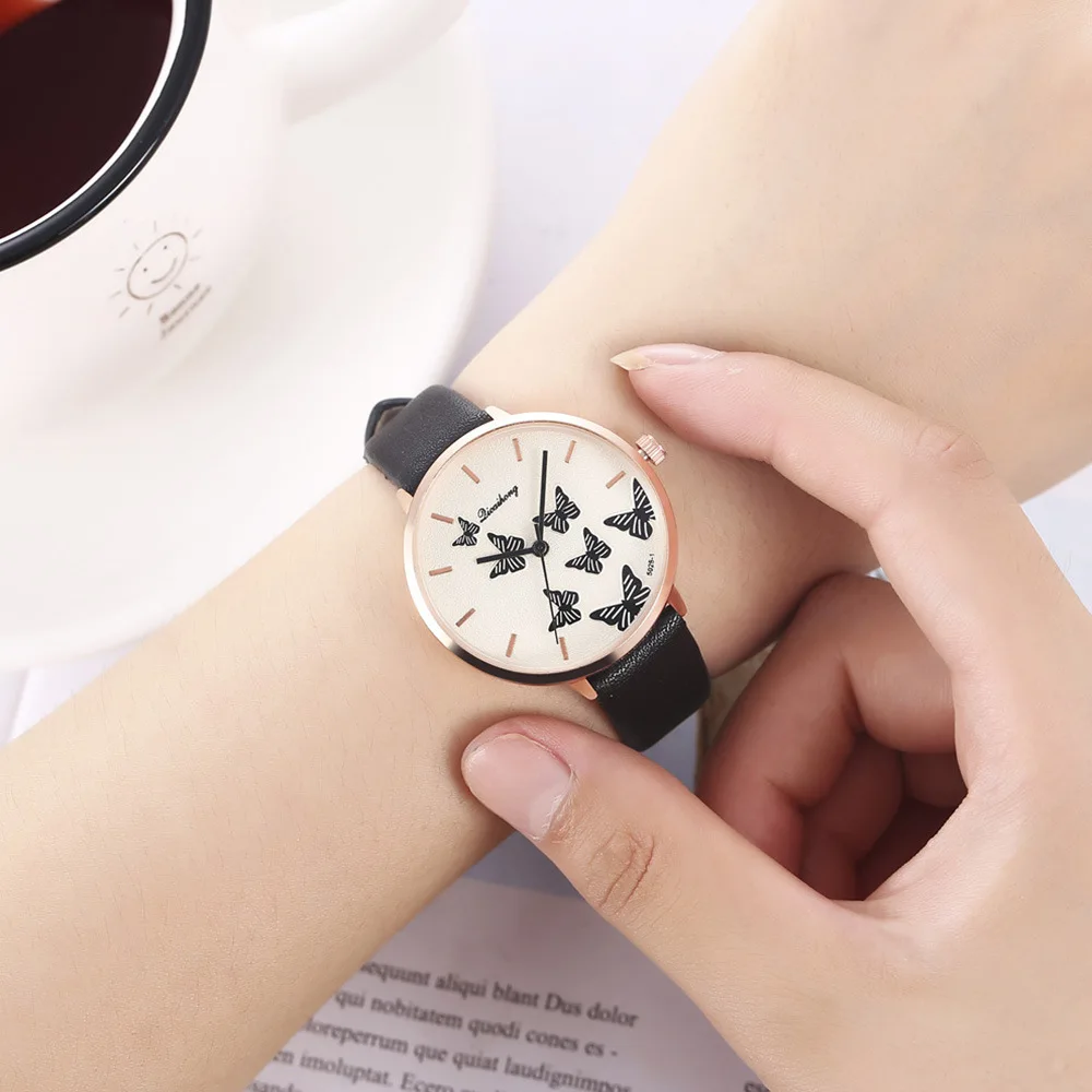 

2021 New Fashion Women Ladies Girls Female Butterfly Diamond Bracelet Watch Gift Set