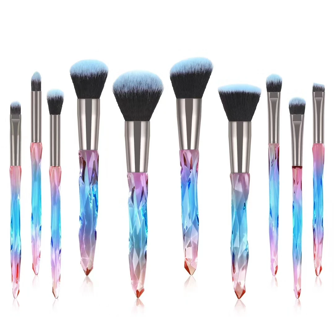 

HZM New Fashion Hot 10pcs kaci jay Crystal series makeup brushes set Pink Blue Purple White Synthetic Hair Cosmetic brush Kit, Red