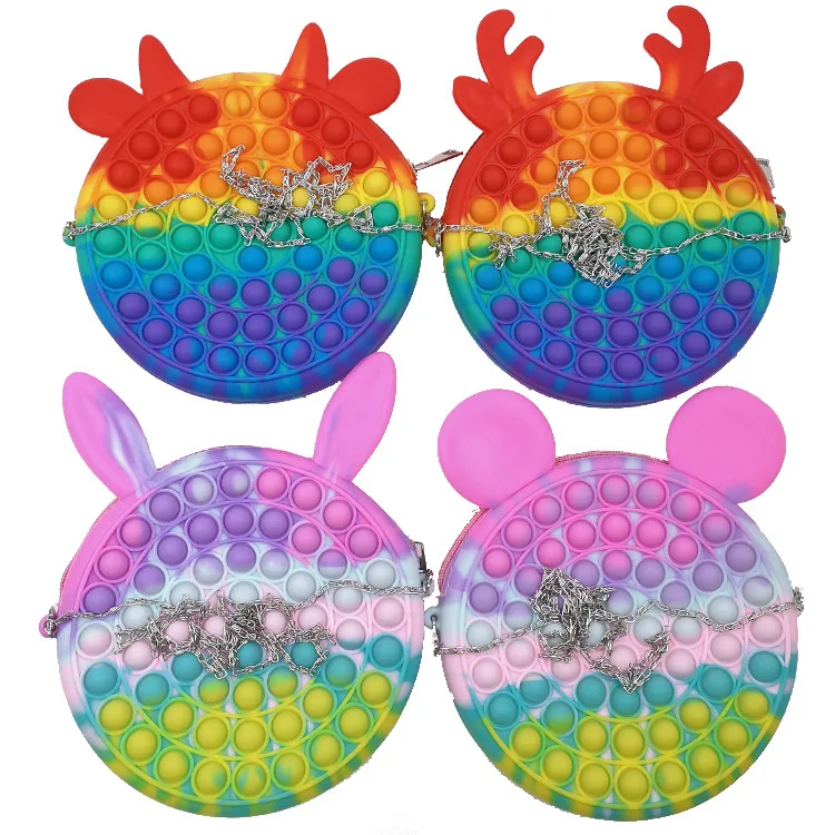 

New design silicone push bubble fidget sensory toy Poping Purse poppits chain backpack student bag, Picture