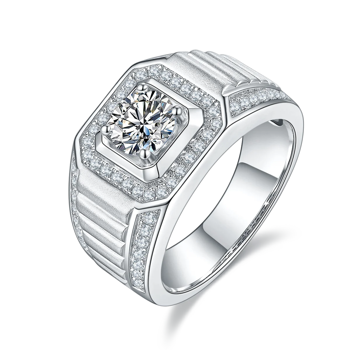 

NINE'S Dropshipping Fine Jewelry 925 Sterling Silver Rhodium Plated Soliatire Diamond Moissanite Ring for Men