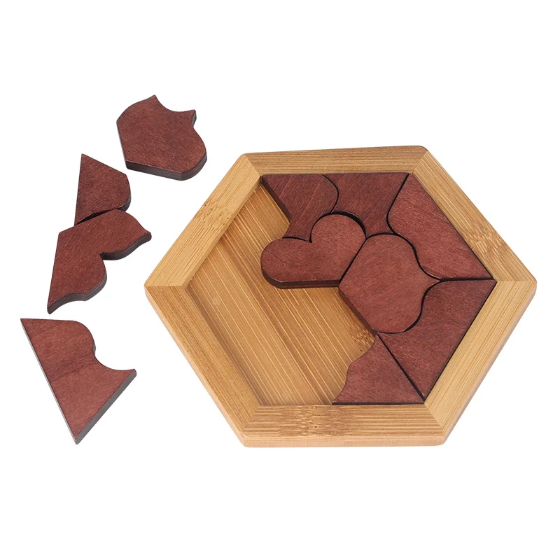 

Wooden Children's Puzzle Heart-shaped Tangram Puzzle Bamboo Flooring Early Learning Jigsaw Puzzle Kid's Gifts, Picture