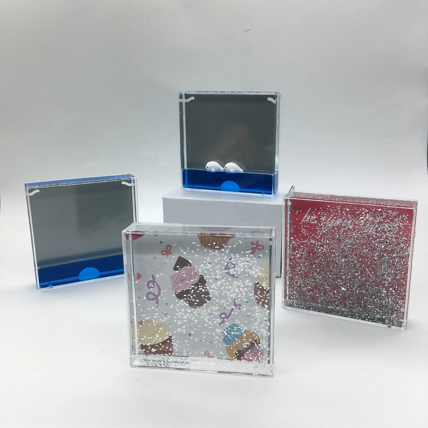 

10x10cm picture insert 4x4 inch square water glitter picture frame acrylic liquid snow globe photo frames