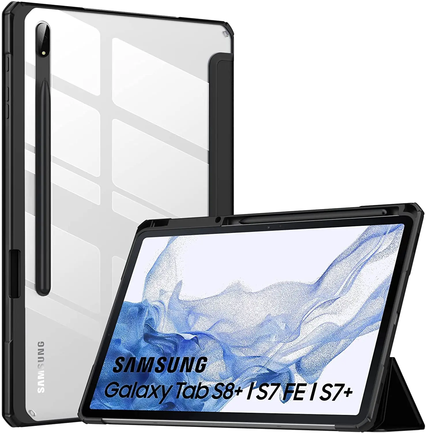 

MoKo Case Fits Samsung Galaxy Tab S8 + 2022 / Tab S7 FE 2021 / Tab S7 Plus 2020 with S-Pen Holder and Clear Back Tablet Case