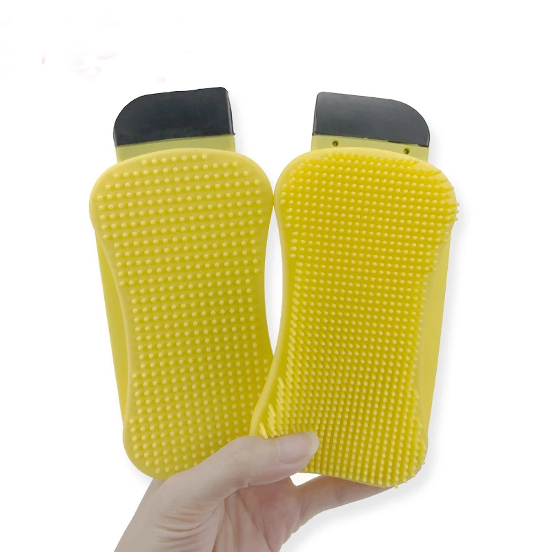 

High-Temperature 3 in 1 Multiuse Silicone Sponge Scraper Brush Kitchen Dishes Bath Cleaner Silicone Washing Scrubber, Yellow