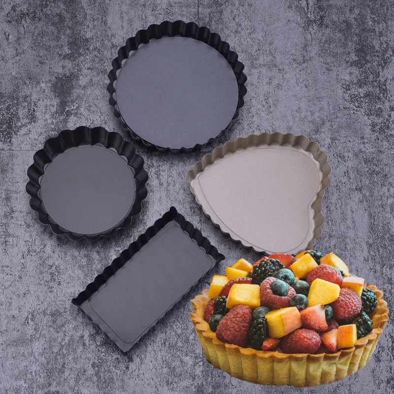 

10-12 cm-4-5-8-9-inch chrysanthemum living bottom pie tart dish non-stick heart-shaped rectangular wavy edge pizza, Black