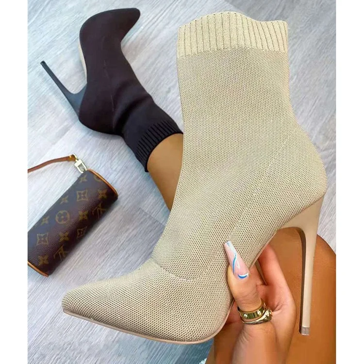 

New Arrival Ladies Ankle Highheels Boots Women Stiletto High Heel Short Winter Sock Boot, Black,white