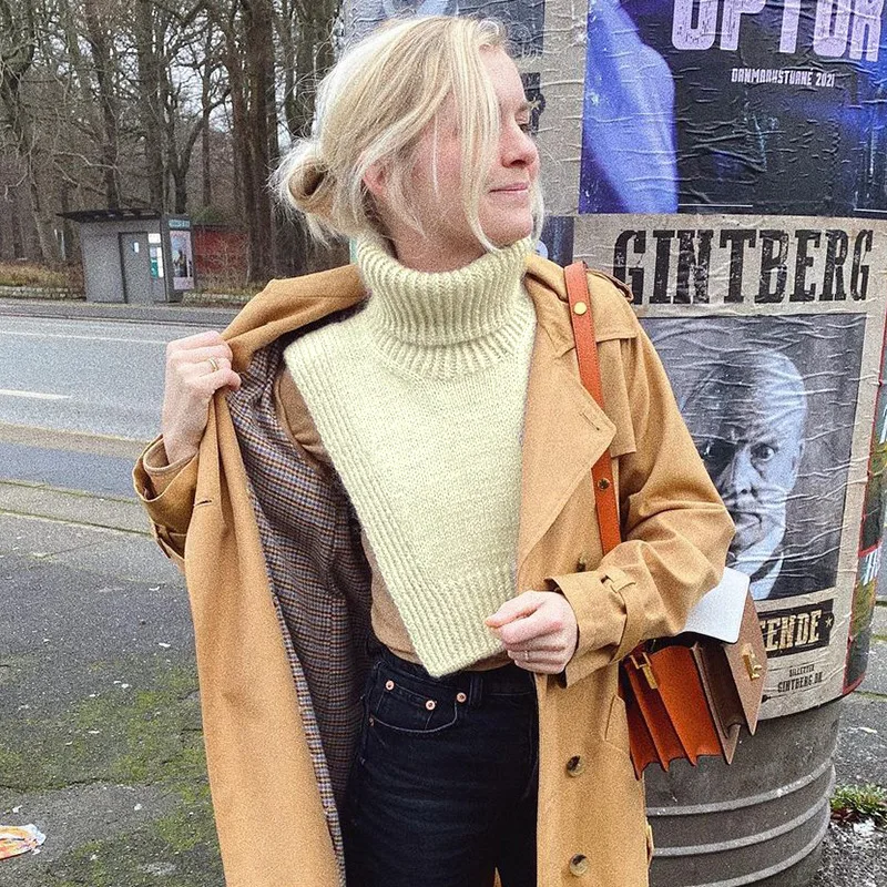 

Dropshipping Women Fall Casual Pullover High Neck Short Waistcoat Sweater