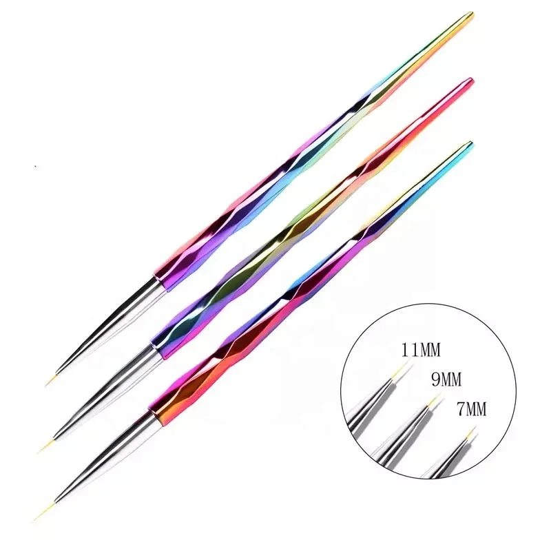 

2021 Newest 7/9/11mm Nail Art Liner Brush Diamond Hand Thin Liner 3Pcs/set, Colorful