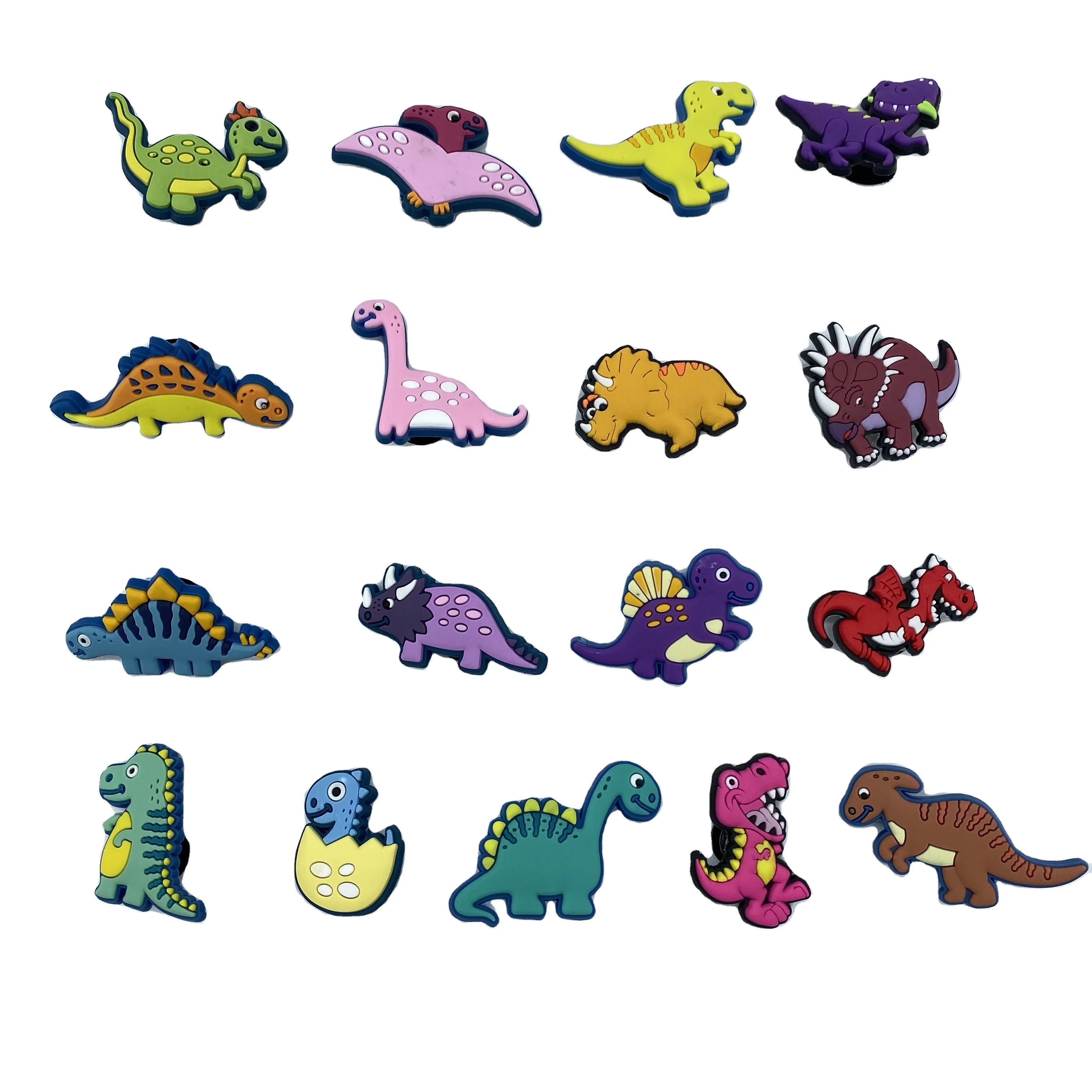 

100pcs Cartoon dinosaur mixed designs available promotional shoes decoration charms soft PVC shoe charms for clog, As picture