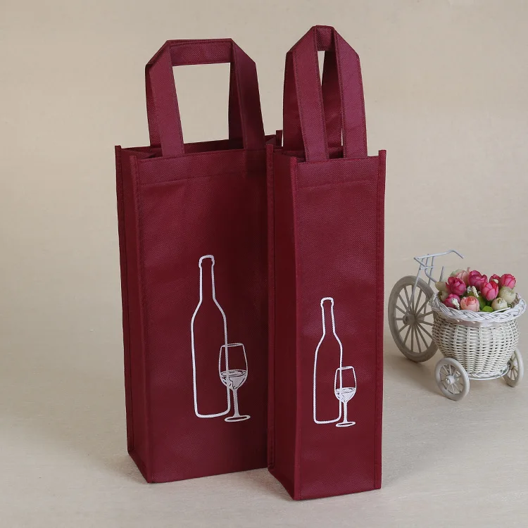 

In stock amazon hot sale popular gift single double sturdy bottle non woven wine bag, Customized color