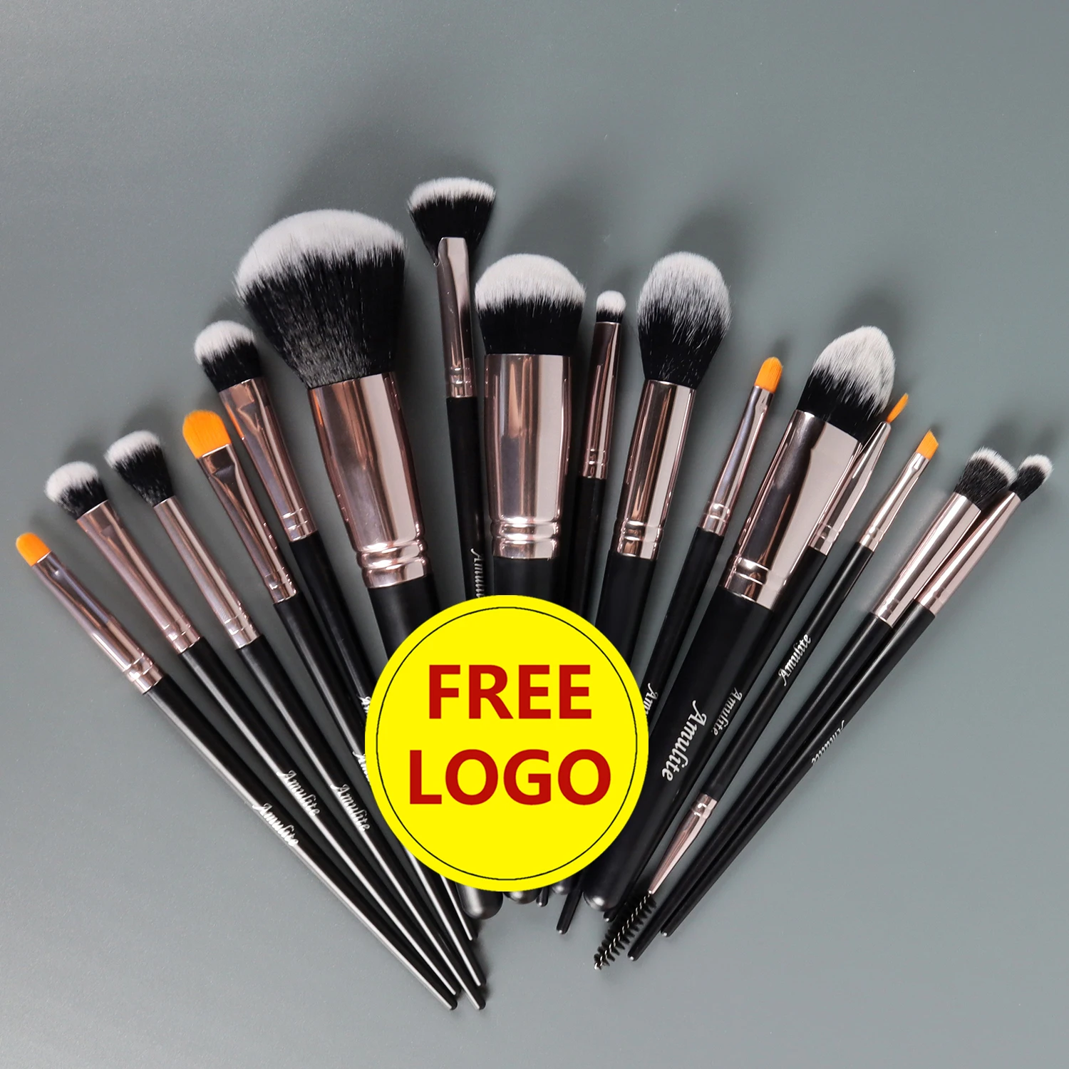 

AMULITE High Quality Makeup Brush Set Private Label Black Plastic Handle Makeup Brushes Custom Logo