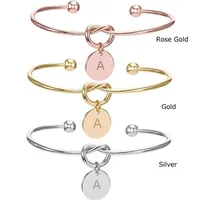 

Hot sales 26 letters Open Adjustable initial letter Wire Cuff bracelet initial alphabet Heart Knot bracelet For women