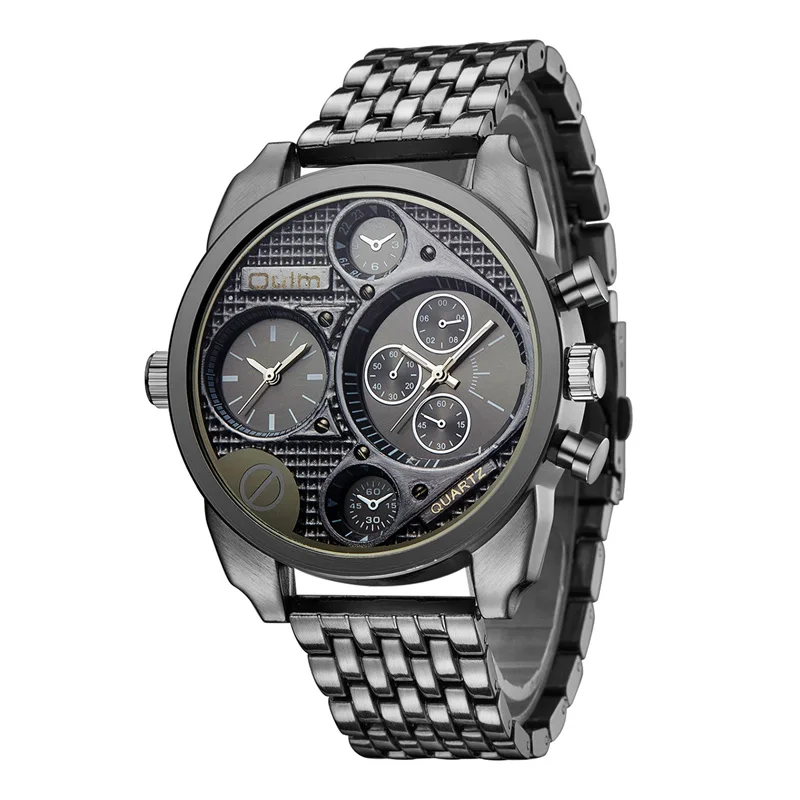 

Oulm 9316 king black man quartz watch superior Stainless Steel band 3 dials Chronograph giant Casual watch design