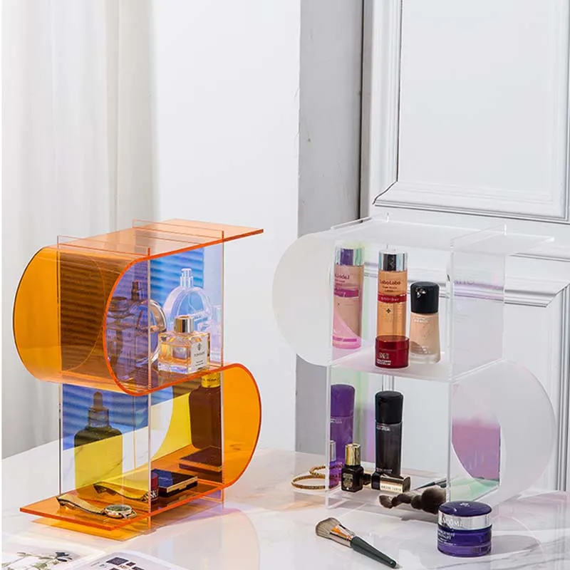 

Colorful acrylic storage bucks dressing table cosmetic skin care bedroom desktop perfume makeup, Brown/ transparent