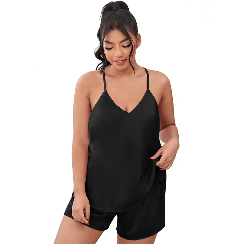 

Summer Clothing Lingerie 4xl 5xl Tank Top And Shorts Fat Women Sexy Sleepwear Satin Two Piece Set Plus Size Home pajama sets, Purple, black, fuchsia, lotus pink, champagne or custom