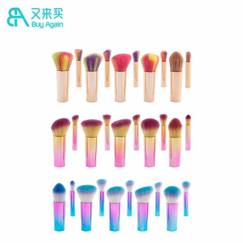 

Buy Again Pennello 10 pcs private label replaceable rainbow gold makeup brushes with box, Gold and rainbow