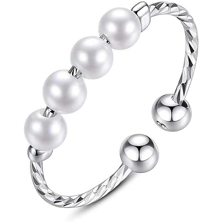 

Hot  Fidget Ring with Spinner Pearl Ring Anti Anxiety Ring with Beads for Women, As picture shows