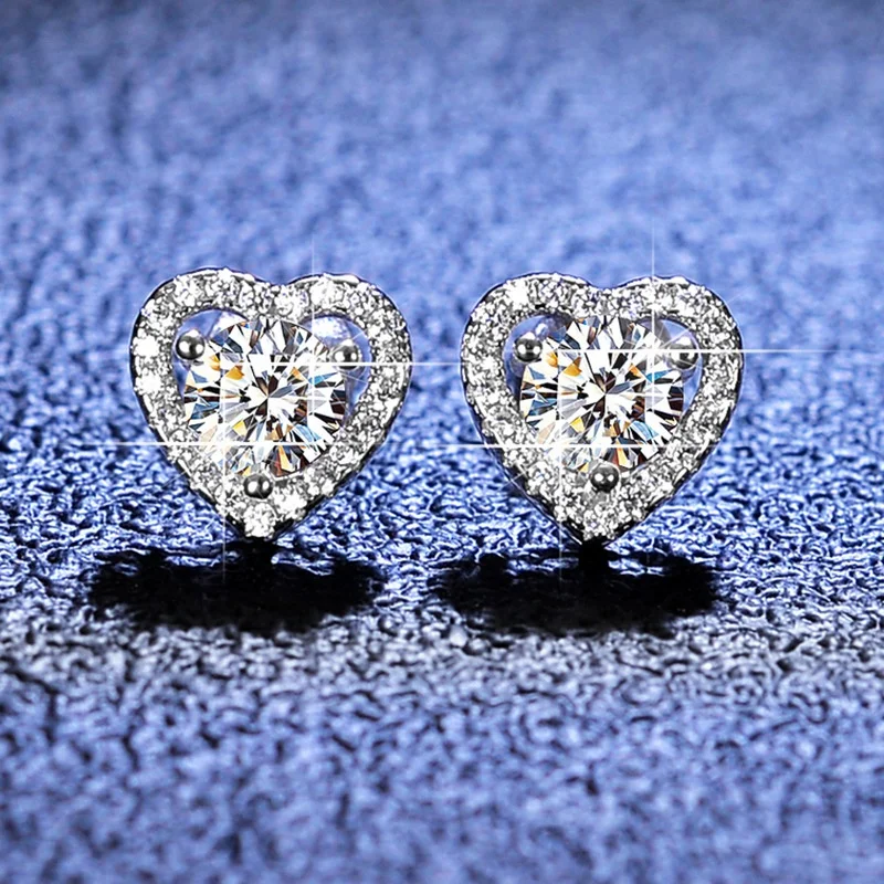 

Heart Shape Silver925 Moissanite Diamond Earrings 0.5ct 5mm Round Brilliant Cut White Color Moissanite Ear Stud Jewelry Gifts