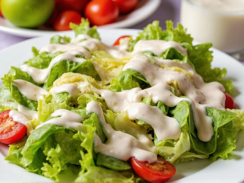 Thousand island dressing drizzled over fresh garden salad