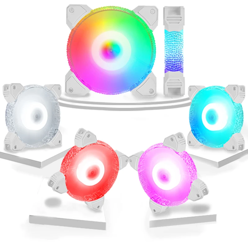 

OEM Customized CFM RPM Interface 12V 5V 120mm Computer Case CPU Cooler Fan RGB LED Remote Controller For PC, Rainbow