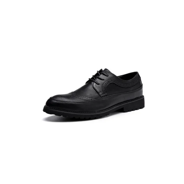 

Spring Summer Rubber Men Dress Shoes Brogue Oxford Business Shoes, Black