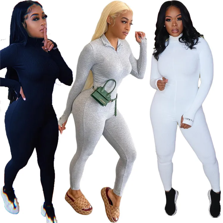 

Fashion Rompers Good Stretch Fall Plus Size Long Sleeve Bodycon One Piece Women Fitness Jumpsuit, Picture
