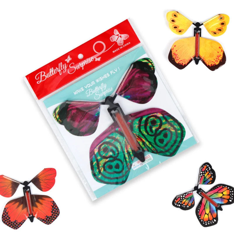 Flying Butterfly Hualieli 4pcs Magic Fairy Flying in The Book Butterfly Childrens Magic Prop Toy Great Surprise Gift Rubber Band Powered Wind Up Butterfly Toy 