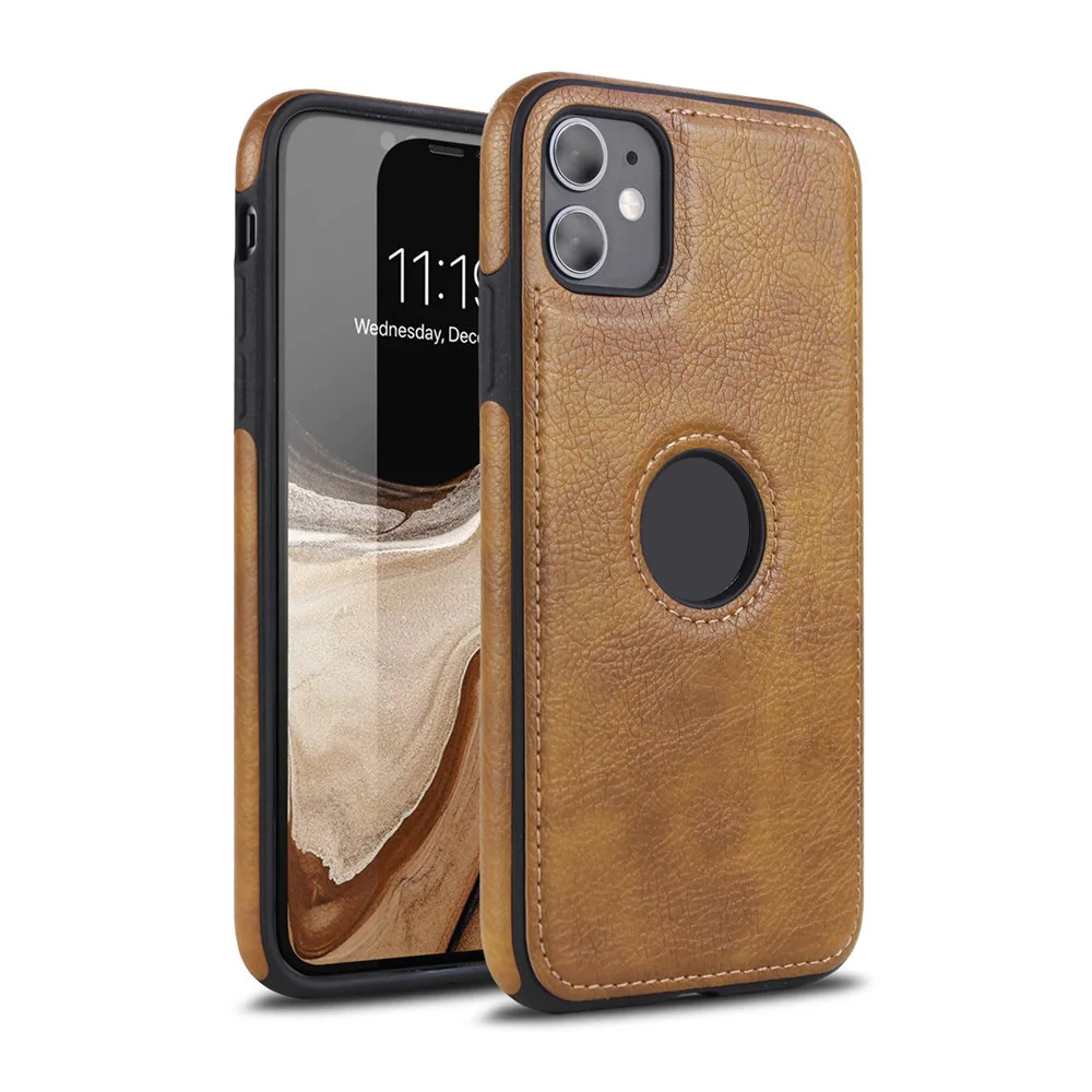 

Luxury vintage stitch slim tpu PU leather back cover case for iPhone 11 12 Pro Max XR X XS Max 7 8 Plus