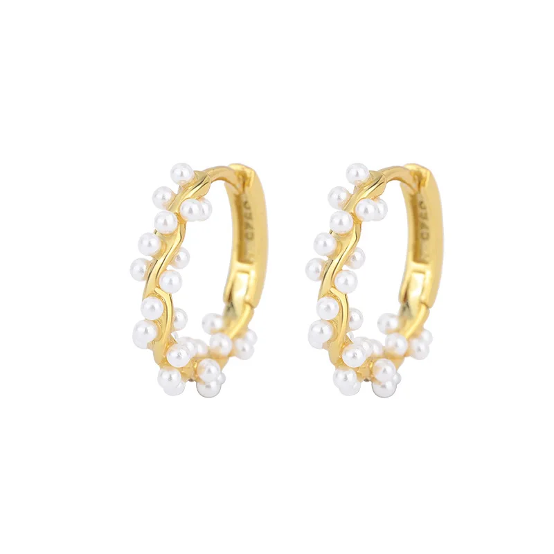 New Arrival Gold Plated Jewelry Round Circle Retro Design Garland Pearl Hoop Earrings for Wedding Bridal