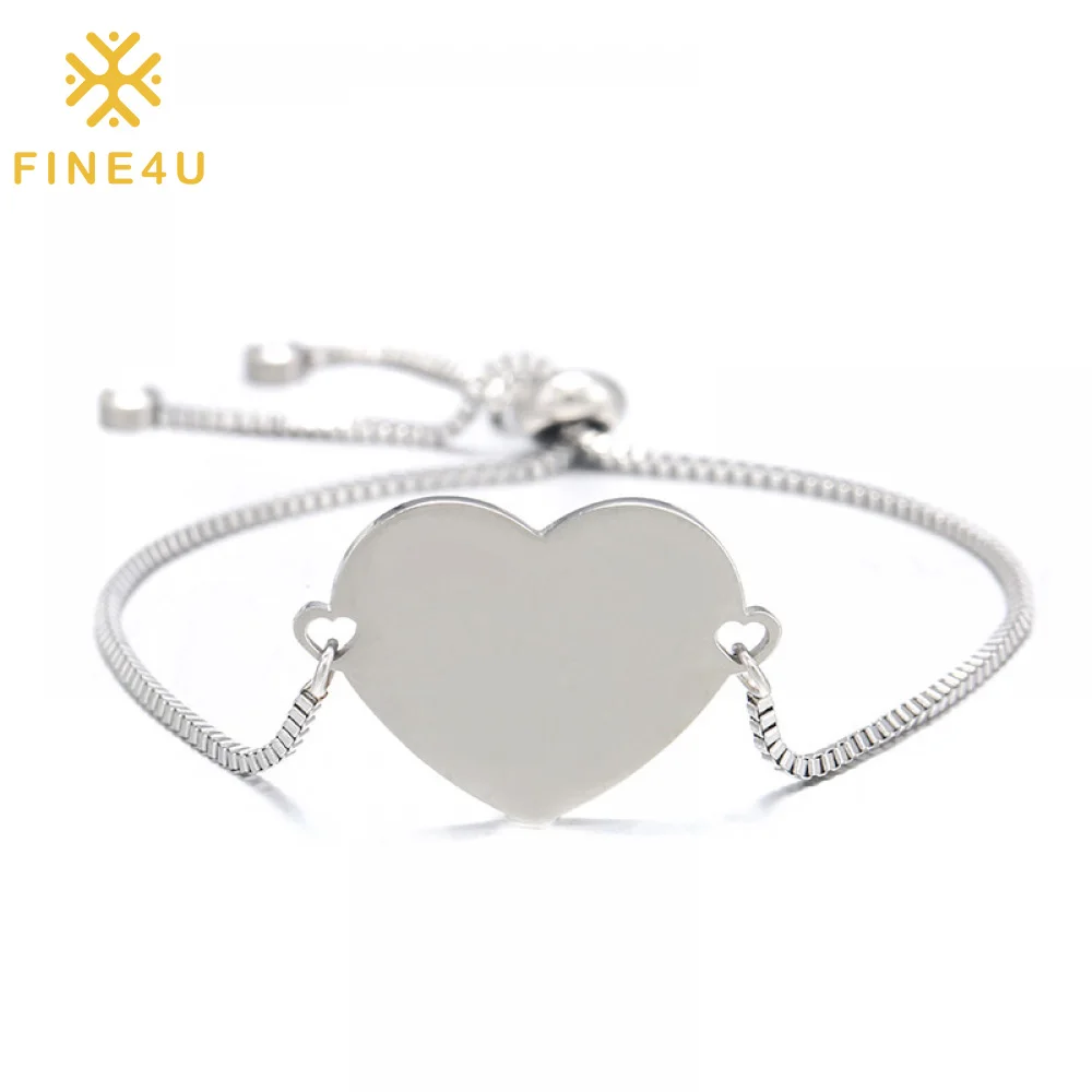 

Wholesale Custom Diy Jewelry Engraveble Stainless Steel Adjustable Heart Blank Bracelet For Engraving