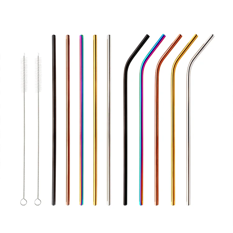 

Wholesale Custom Reusable Cocktail Straw Stainless Steel Metal straws set of 6 with pouch Drinking Straw with brush, Blue/purple/golden/rose golden/black