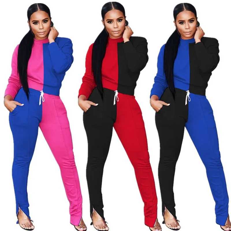 

ladies tracksuits 2020 Autumn and winter New Fashion casual patchwork zipper suit, Picture color