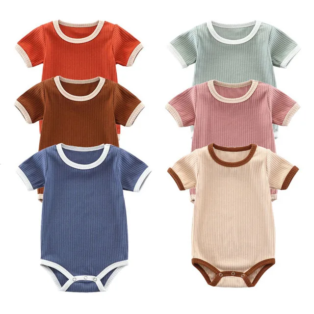 

Cheap Summer Unisex Baby Clothes Rompers, Solid Color Newborn Ribbed Infant Clothing boys and girls jumpsuit baju baby