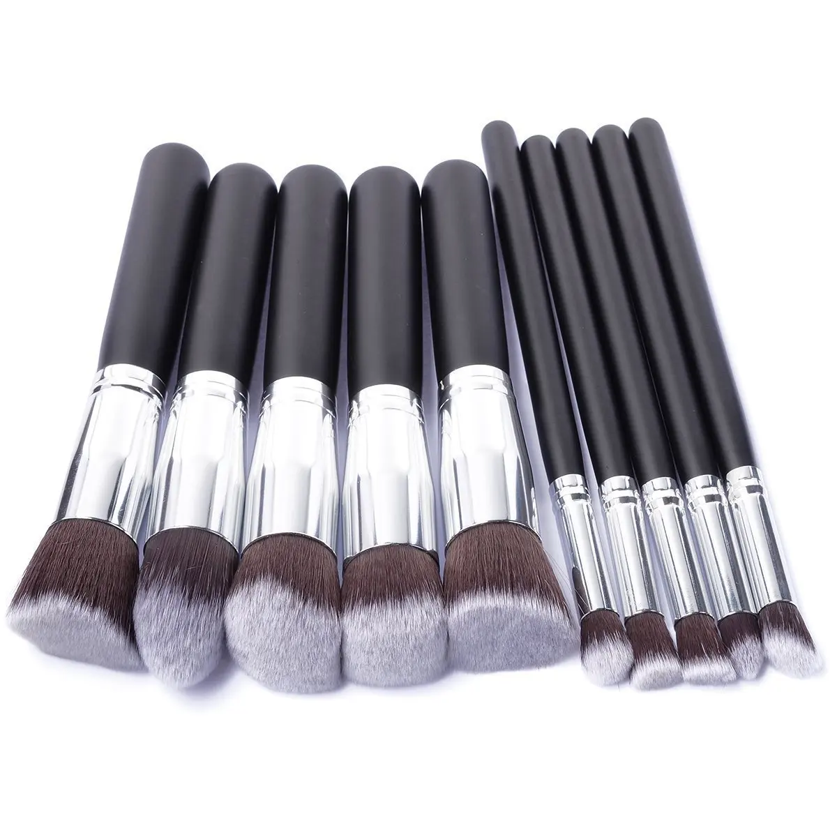 

10Pcs Fashion Soft Makeup Brush Set Black Wood Handle Portable Multifunctional Make Up Brushes, Black,white