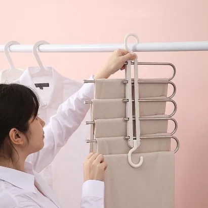 

Amazon Cloth Dryer Hangers 5 Layers Foldable Multi-Purpose Metal Pants Hangers Rack for Belt, Ties, Multi-color
