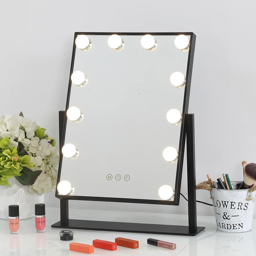 Desktop Vanity Table Lighted Mirror 12 LED Bulbs 3 Color Lights