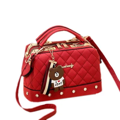 

New Hot Selling Plaid Women Boston Shoulder Bag Silicone Bear Bag Diamond Ladies Handbag