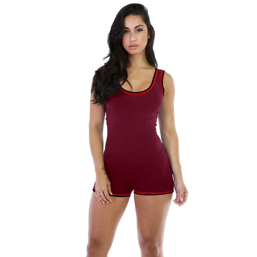

New Casual Fashion Summer Set Stitching Solid Color Vest Shorts Sportswear One Piece Set Jumpsuit Women Clothing