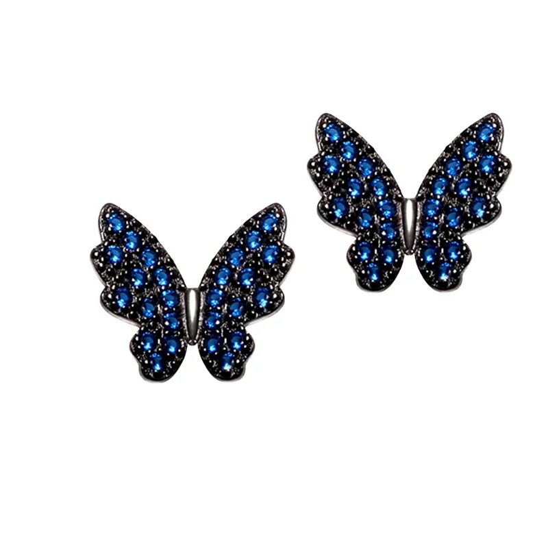 

Fine Jewelry Design 925 Sterling Silver Butterfly Post Earrings With Blue Zircon
