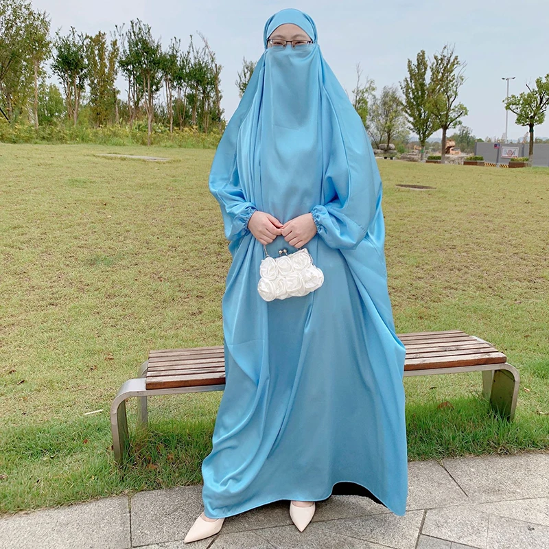 

New Design Muslim Full Cover Khimar Niqab Hijab Prayer Abaya Robe Modest Plus Size Satin Jilbab Abaya Islamic Clothing, 14 colors in stock accepted customzied design