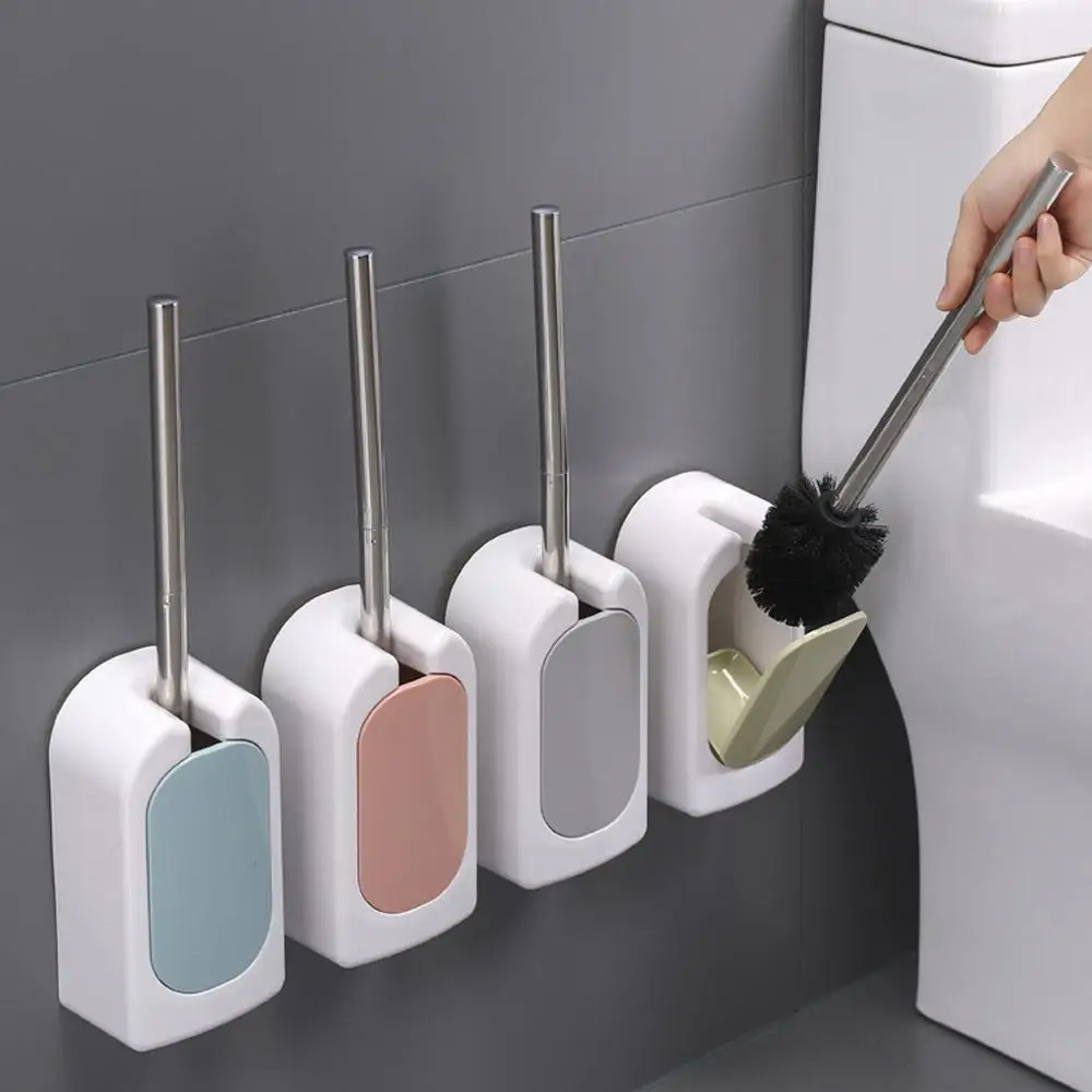 

Stainless Steel Toilet Brush Wall-Mounted Holder Set Home Bathroom WC Cleaning base box+toilet brush Bathroom Accessories, Blue pink green grey