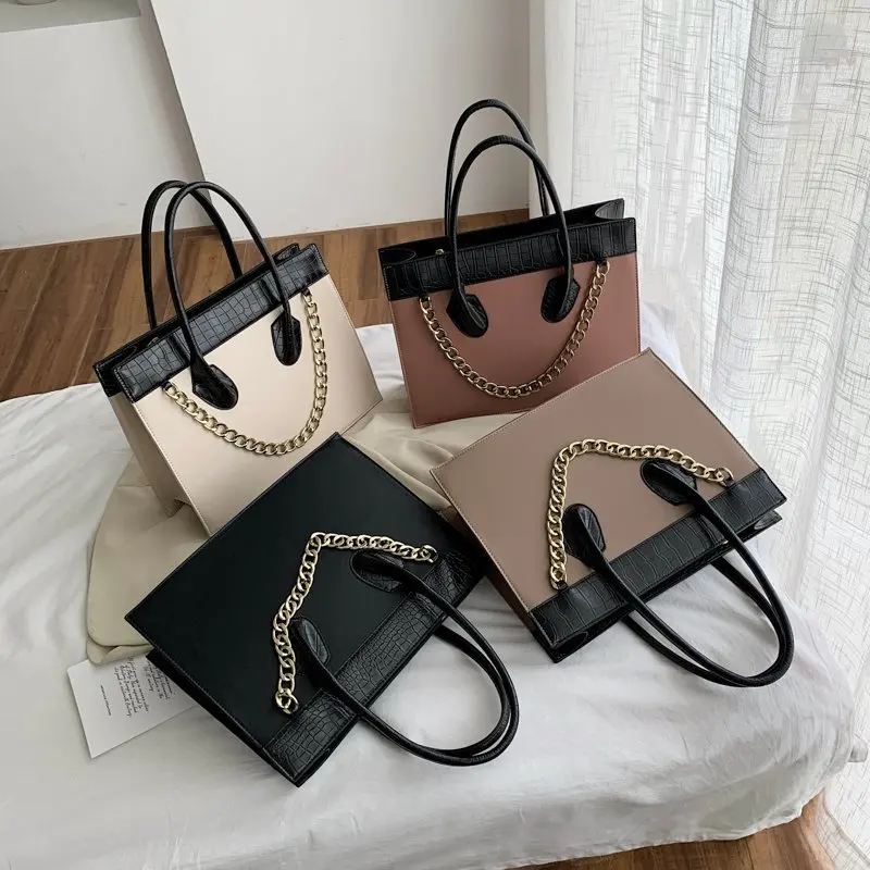 

New Design Women Fashion Handbags Croccodle Hand Bag Chains Large Capacity Structured Bags PU Leather Handbag For Ladies, 4 colors