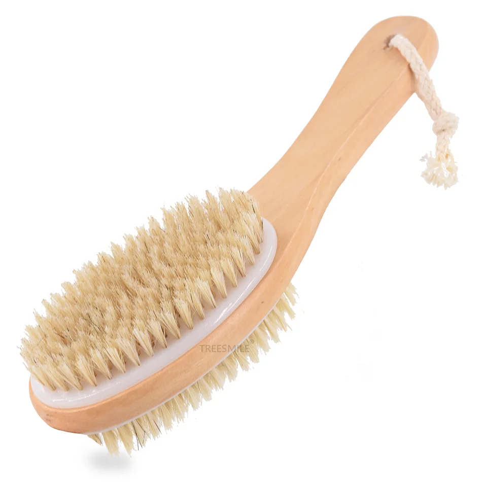 

TREESMILE Skin Bath Brush Natural Wooden Bristle Cellulite Exfoliating Body Smoother dry Brush New double-sided design factory