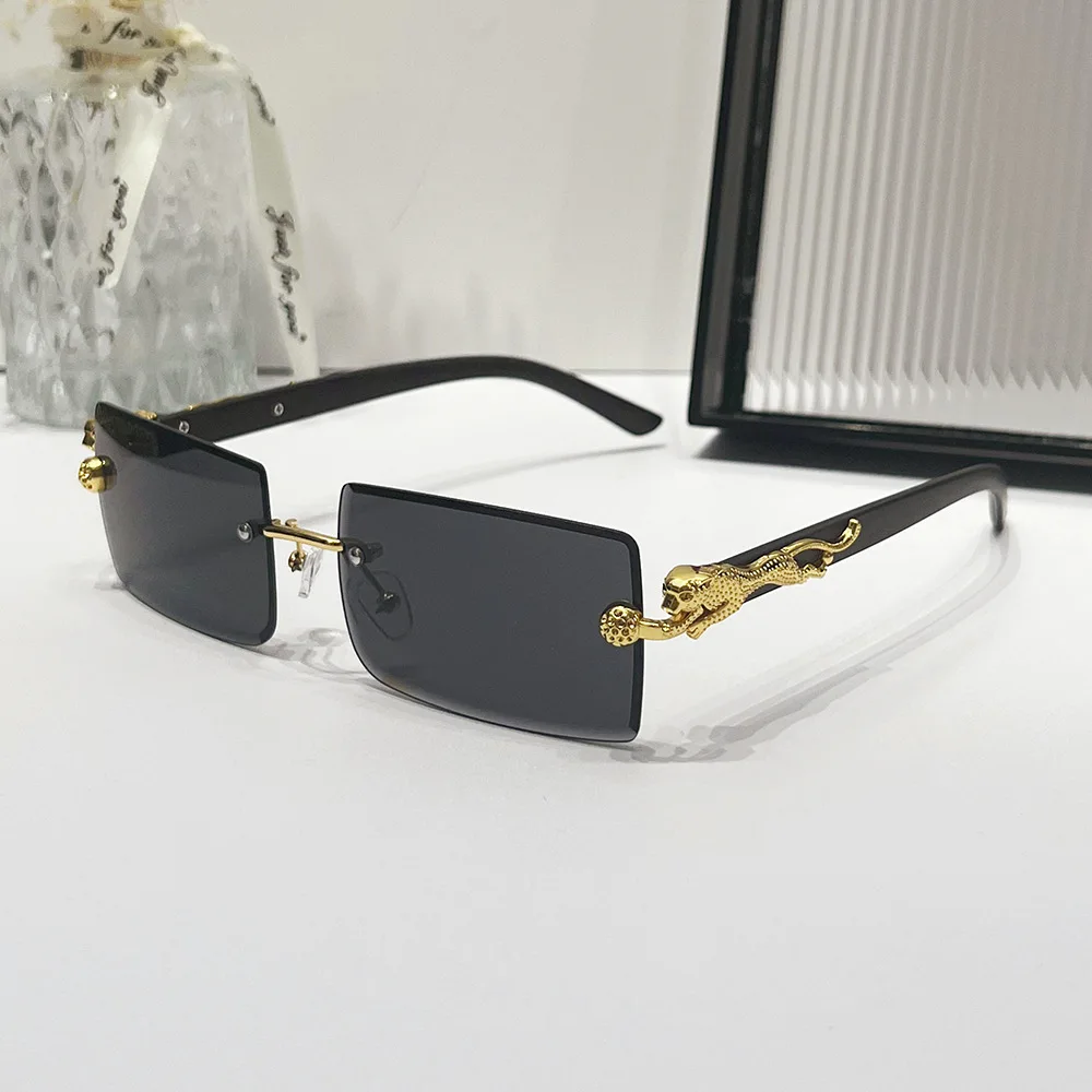 New Retro Wood Grain Leopard Mirror Leg Sunglasses Male square Box Driving Cheetah Decorative Sunglasses