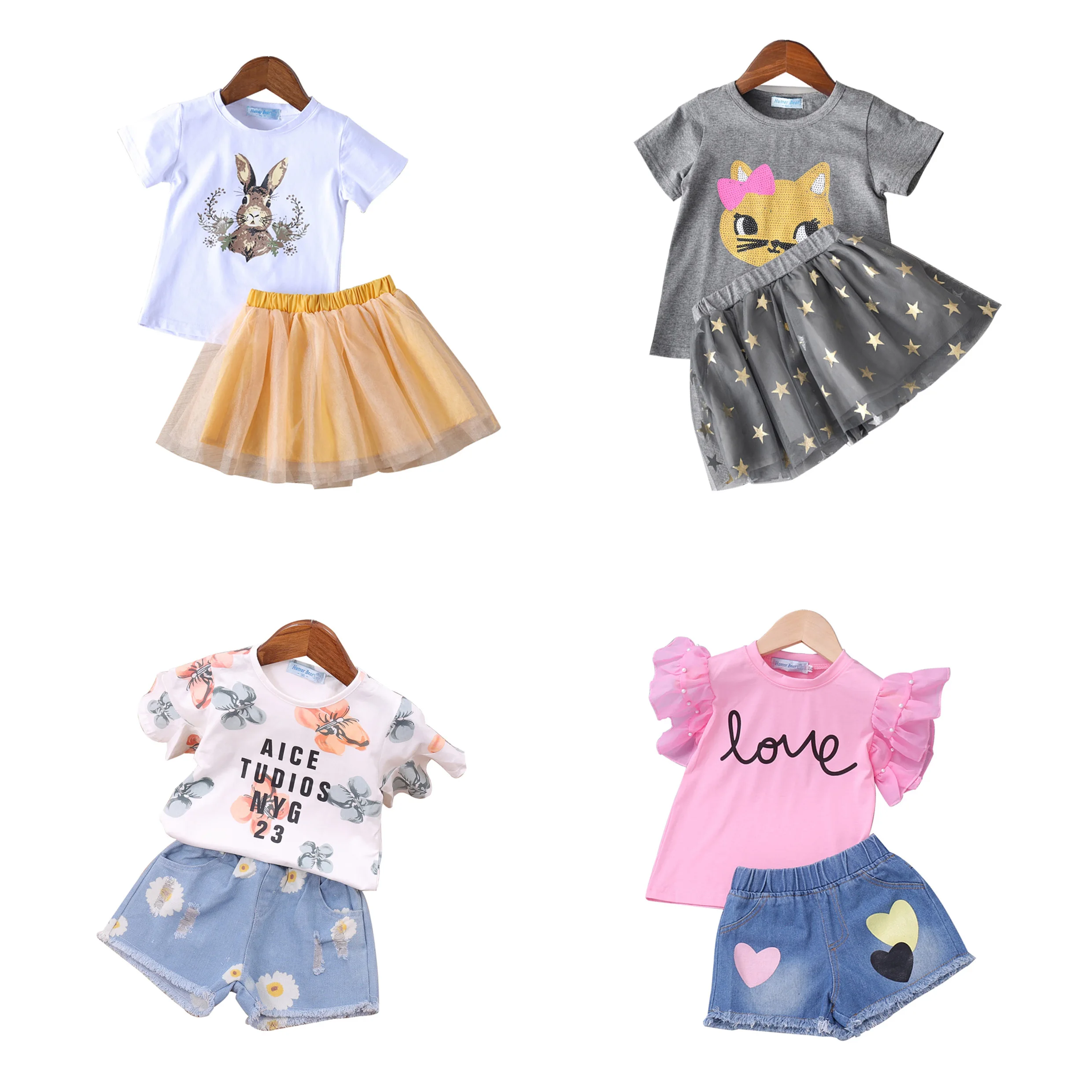 

2021 Wholesale custom vendors boutique baby clothes toddle girls kid clothing set for 2 to 6 years old