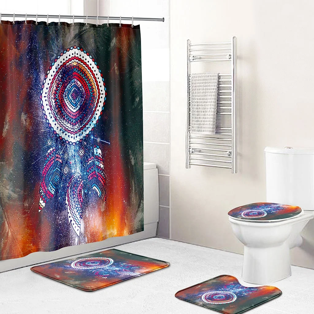 

Custom Colorful Dream Catcher Feathers Design 3D Print Bathroom Shower Curtain 4 Pieces Sets, Custom-made