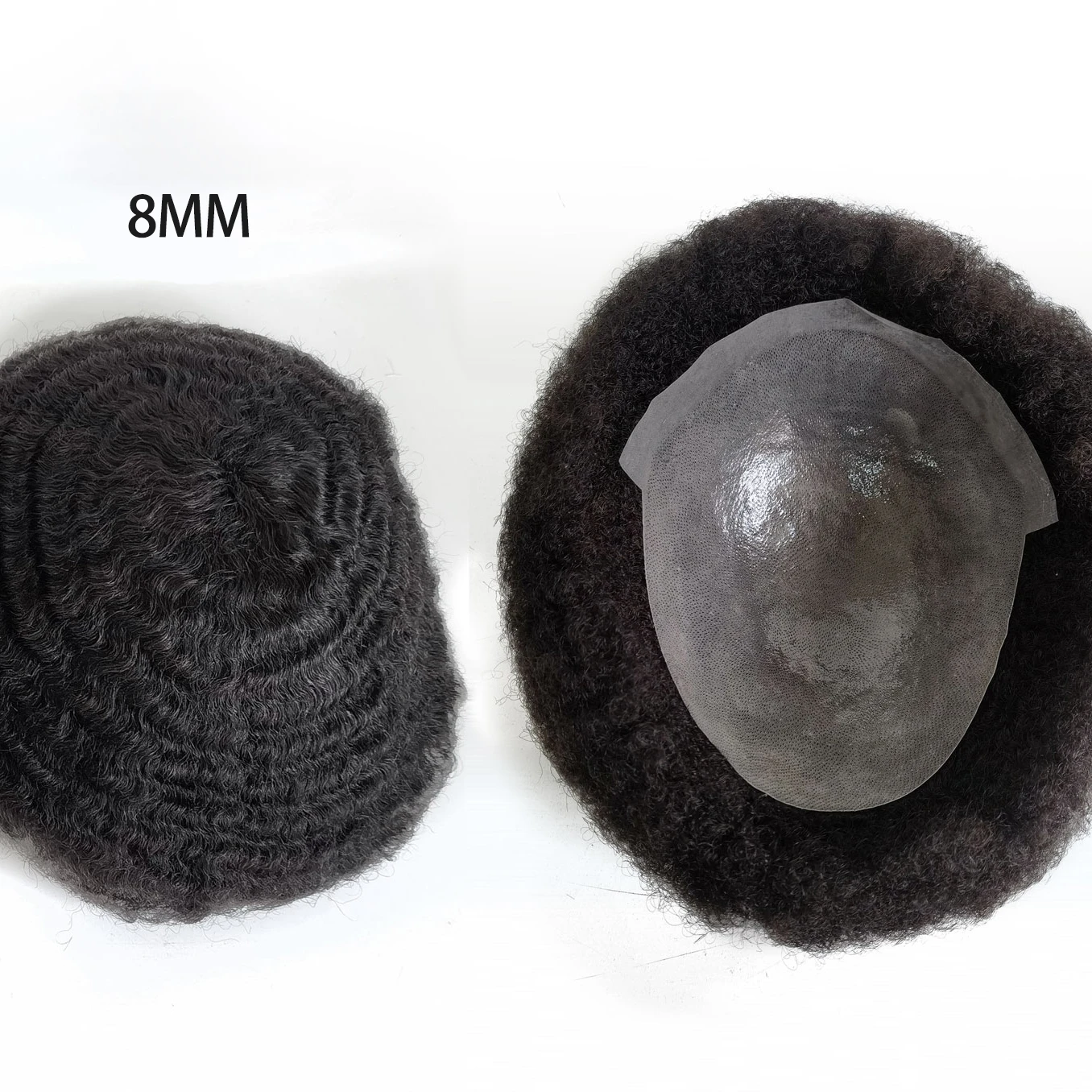 Clear 1B Natural Black 4MM 6MM 8MM Afro Wavy Curly Natural Human Hair Thin PU Skin Hair Piece Male Toupee