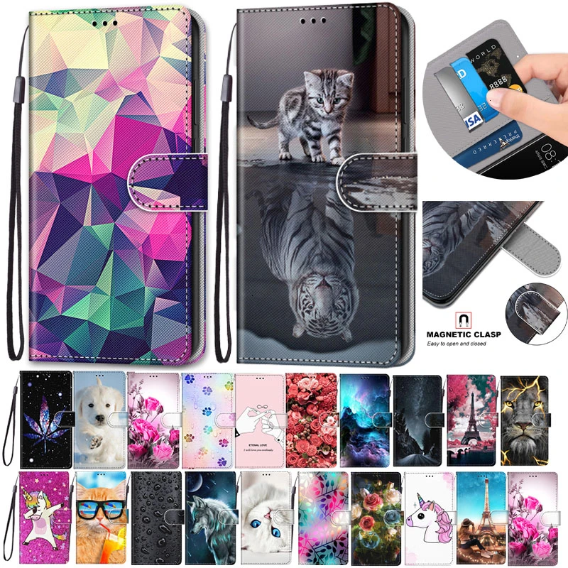 

Flip Leather Case  Huawei Y6 Y6Prime 2018 Fundas Wallet Card Holder Stand Book Cover Y6 Prime 2018 Lion Tiger Painted Coque