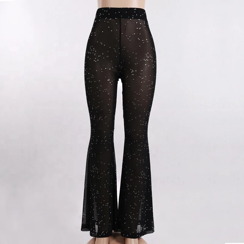 

B61025A Europe and America web celebrity street casual nightclub mesh yarn trousers, Black