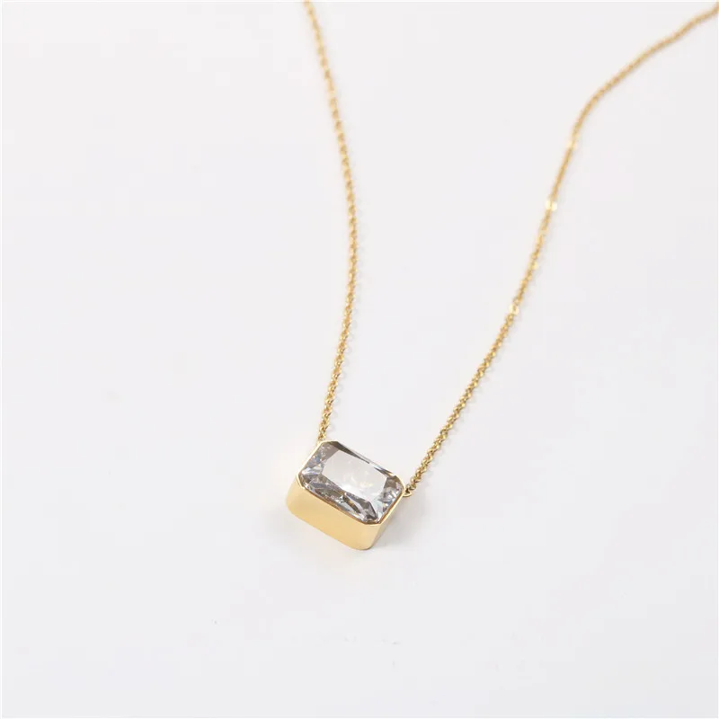 Joolim Jewelry 18K Gold Plated Glass Pendant Necklace Sparkling  Stainless Steel Jewelry